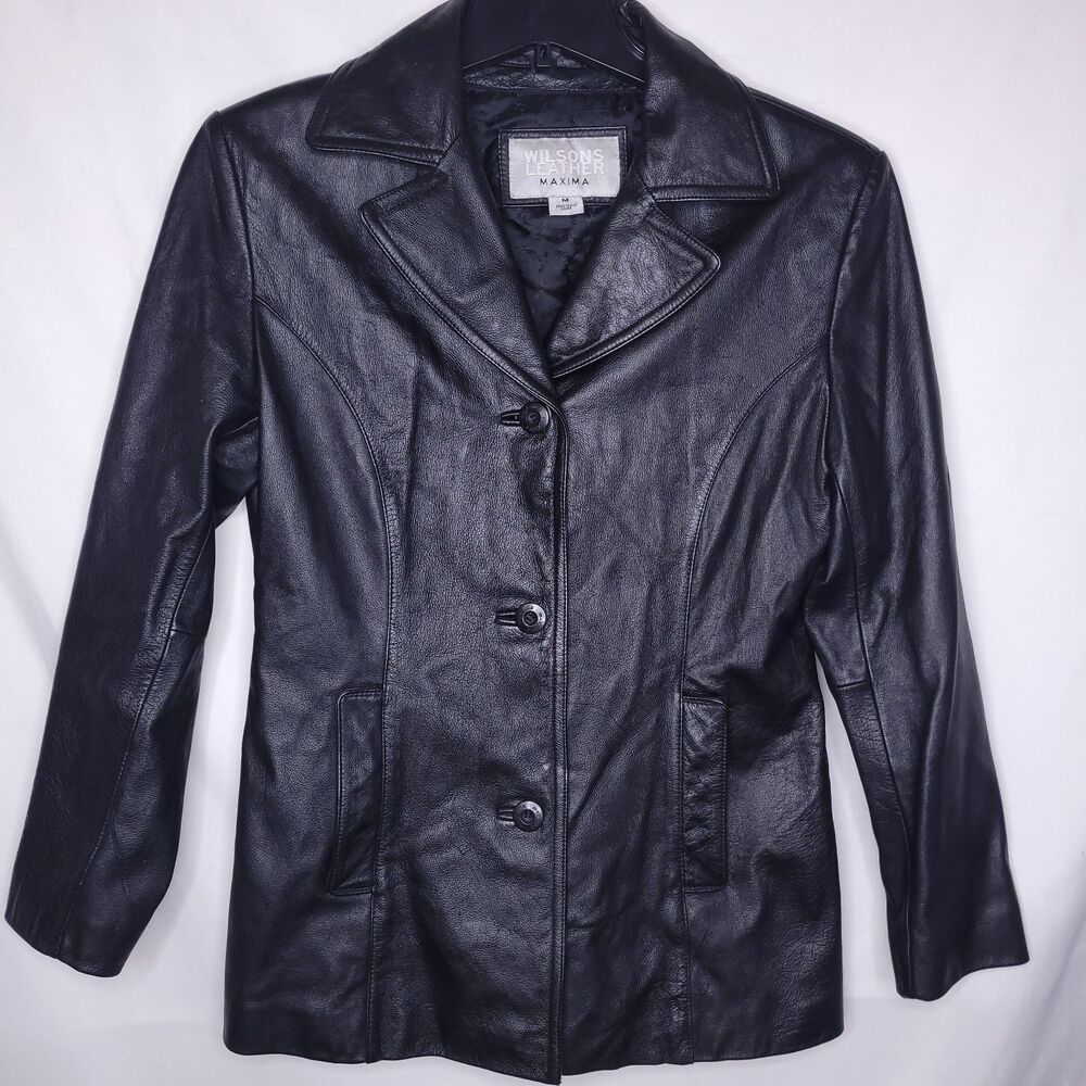 Wilsons Leather Jacket Womens Medium Black Motorcycle Maxima